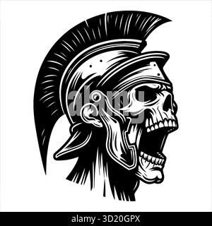 Schreiender römischer Gladiator-Schädel Vektor-Illustration mit einem wilden Schädel, der einen traditionellen römischen Helm trägt. Stock Vektor