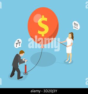 3D Isometrische flache Darstellung des Unternehmenswettbewerbs, Finanzkrisen3D Isometrische flache Darstellung des Unternehmenswettbewerbs Stockfoto