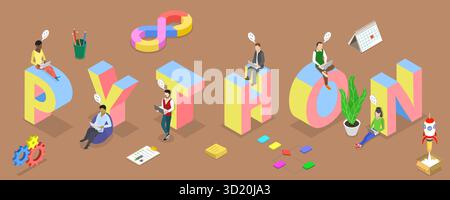 3D Isometrische flache Illustration von Python, Modern Software Development3D Isometrische flache Illustration von Python, Modern Software Stockfoto