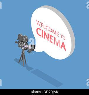 Isometrische flache 3D-Illustration der Filmzeit, Kinematographie oder Filmindustrie Isometrische flache Illustration der Filmzeit, Cin Stockfoto