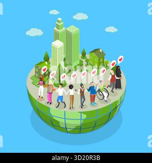 3D Isometrische flache Illustration der sozialen Vielfalt, multikulturellen Gesellschaft Stockfoto