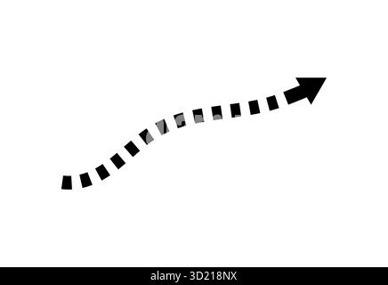 Schwarz gestrichelte Pfeillinien Vektorsymbol, das nach oben nach rechts zeigt, isoliert auf weißem Hintergrund, das die Richtung Fortschritt Wachstum und Bewegung darstellt Stock Vektor