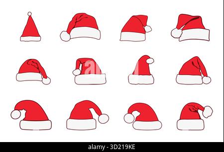 Weihnachtsmütze Vektor, Weihnachtsmann Hut Vektor Illustration, Weihnachtsmann rote Hut Vektor, Weihnachtsmütze Zeichnung. Stock Vektor
