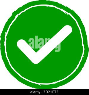 Grunge-Häkchen im kreisförmigen Vektorsymbol isoliert auf weiß perfekt für Genehmigungsverifizierung Tick Sign Design Illustration oder digitale Projekte Stock Vektor