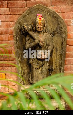 Skulptur in Kumari Ghar oder Haus der lebenden Göttin. Patan, Kathmandu, Nepal, Asien. Stockfoto