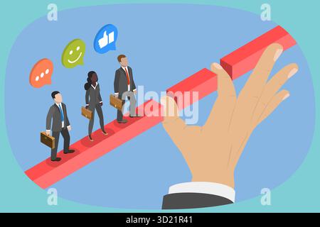 Isometrische 3D-Illustration der Mitarbeiterunterstützung, die zur Karriereentwicklung und zum Erfolg beiträgt Stockfoto