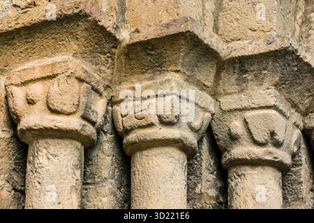 Portal der Pfarrkirche Santa María, romanisch, Schloss Aínsa, 11. Und 17. Jahrhundert, Stadt Aínsa, Aínsa-Sobrarbe Stockfoto