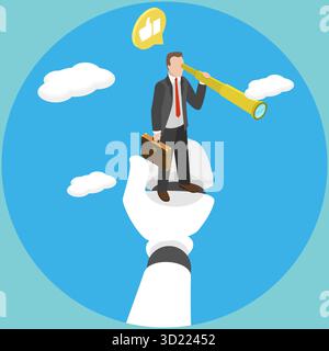 3D Isometrische flache Illustration der KI-Zukunftstechnologie, Menschen interagieren mit künstlicher Intelligenz Stockfoto