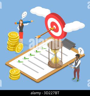 Isometrische 3D-Darstellung von finanziellen Zielen, Bestrebungen und Motivation Stockfoto