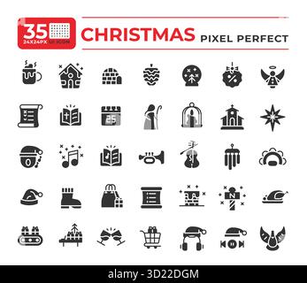 Symbole für die benutzeroberfläche der Glyphe „Frohe Weihnachten“ sind für den Hell- und Dunkelmodus eingestellt Stock Vektor