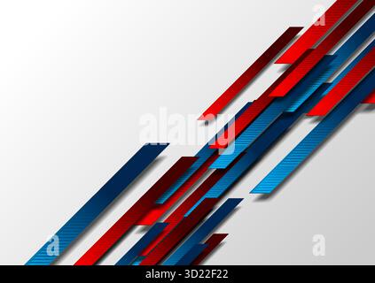 Leuchtend blaue und rote gestreifte Technologie mit geometrischem abstraktem Hintergrund. Vektorgrafik Stock Vektor