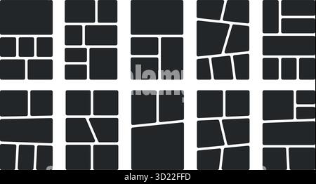 Comic-Panel-Set. Leere Vorlage für Manga-Collage. Bereich für Storyboard-Layout. Leerer Seitenrahmen für Fotocollage. Comic-Brett-Mockup. Vektor Stock Vektor