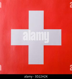 Schweizer Flagge in Rot, weiß und Blau als Symbol der Unabhängigkeit. Flagge der Schweiz Stockfoto