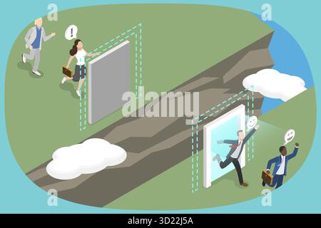Isometrische 3D-Illustration von Karrieremöglichkeiten, magischem Business Portal und Karriereweg für Geschäftsleute Stockfoto