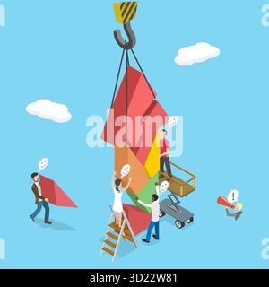 Isometrische 3D-Illustration von Teamwork und Zusammenarbeit, Problemlösung durch Zusammenarbeit, Unterstützung und Partnerschaft Stockfoto