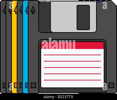 Pixelgrafik-Stapel von Disketten. Retro-Computerspeichermedien. Vektorabbildung. Stock Vektor