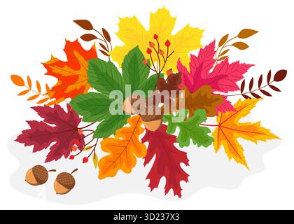 Herbstdekoration mit Ahorn- und Eichenlaub Stock Vektor