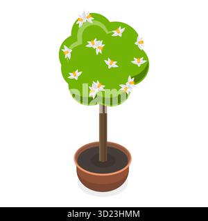 3D Isometrischer flacher Satz Gartenblumen, verschiedene Pflanzen in Töpfen. Punkt 5 Stockfoto