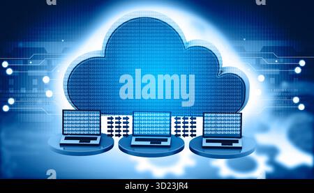 Cloud-Netzwerkkonzept. Konzept der Cloud-Speichertechnologie. 3D-Abbildung Stockfoto