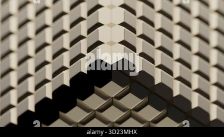 Abstraktes geometrisches Muster mit überlappenden 3D-Würfeln in neutralen Farben. Abbildung, Rendering Stockfoto
