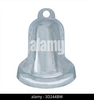 Aquarell handgezeichnet blaue Glocke isoliertes Element. Handgefertigte Zeichnung mit dekorativen Elementen für Weihnachten und Neujahr, Heft für die Schulanfänge, Stock Vektor