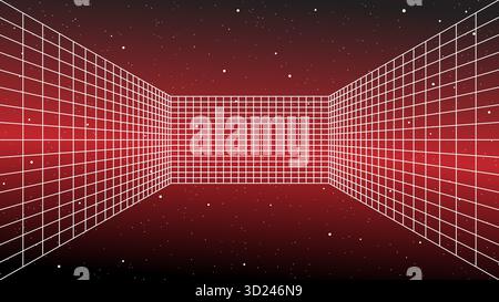 3D-Drahtmodell-perspektivisches Rasterraum-Vorlage-Design-Vektor-Illustration Hintergrund. Stock Vektor