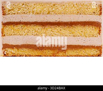 Schichten eines Desserts mit Vanille und Schokolade auf weißem Hintergrund Stockfoto