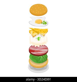 Isometrischer 3D-flacher Satz Burger Maker, Elemente für verschiedene Sandwiches. Punkt 3 Stockfoto