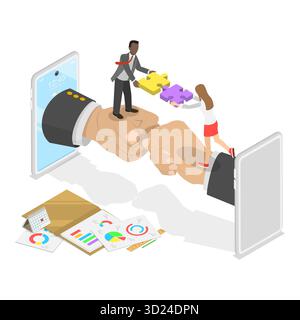Isometrische 3D-Illustration von Teamwork und Zusammenarbeit, dediziertes Team. Punkt 3 Stockfoto