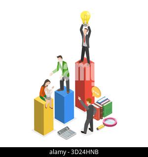 Isometrische 3D-Illustration von Teamwork und Zusammenarbeit, dediziertes Team. Punkt 1 Stockfoto