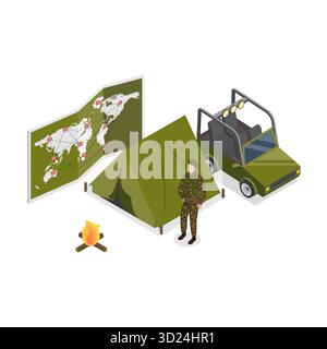 3D Isometrische flache Illustration von Millitärkraft, professionelle Krieger. Punkt 3 Stockfoto