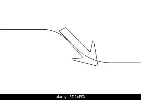 Pfeil durchgehende einzeilige Zeichnung minimalistischer Richtungssymbolvektorgrafik Stock Vektor