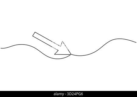 Pfeil durchgehende einzeilige Zeichnung minimalistischer Richtungssymbolvektorgrafik Stock Vektor