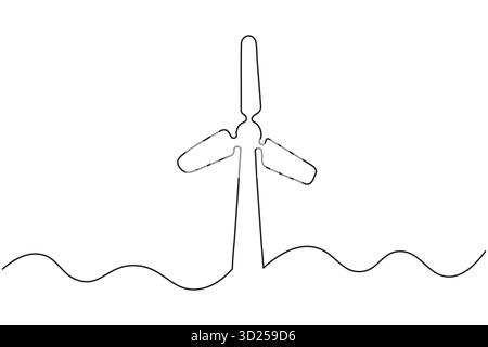 Windturbinensymbol durchgehende einzeilige Zeichnung minimalistischer Stilvektorillustration Stock Vektor