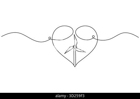 Windturbinensymbol durchgehende einzeilige Zeichnung minimalistischer Stilvektorillustration Stock Vektor