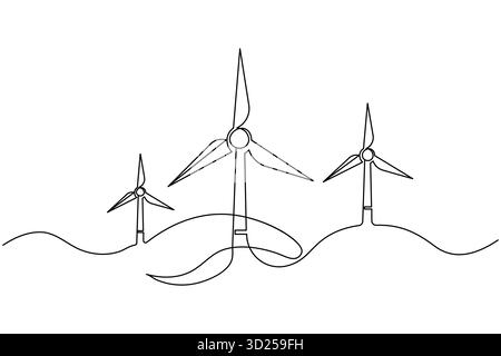 Windturbinensymbol durchgehende einzeilige Zeichnung minimalistischer Stilvektorillustration Stock Vektor