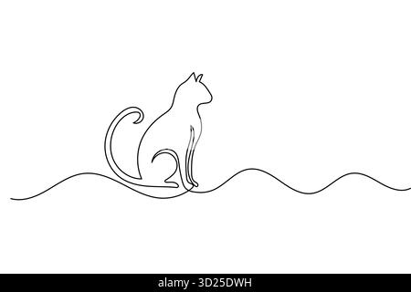 Katze durchgehende einzeilige Zeichnung minimalistischer Stil isolierte Umrissvektor-Illustration auf weißem Hintergrund Stock Vektor