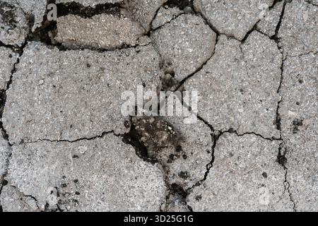 Erhöhter, zerstörter Asphalt, Betonstücke Stockfoto