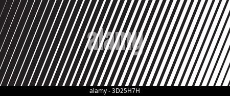 Schräge Linien unterschiedlicher Dicke. Schwarze diagonale parallele Streifen auf weißem Hintergrund. Abstraktes Streifenmuster mit verblasstem Farbverlauf. Schräg Stock Vektor