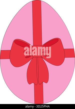 Gemaltes Osterei Mit Roter Schleife Gebunden Ostergrüße Design-Element Minimalistisches Flaches Design. Isolierte Vektor-Illustration Osterfeiertag Thematische Karte Party Einladung Banner, Faltblätter, Etikett, Post Stock Vektor