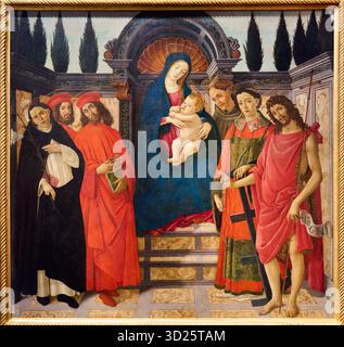 Madonna und Kind mit Heiligen, Pala del Trebbio, 1480-1500, ALESSANDRO FILIPEPI bekannt als SANDRO BOTTICELLI (Firenze, 1445-1510), Galleria Dell'Accademia, GA Stockfoto