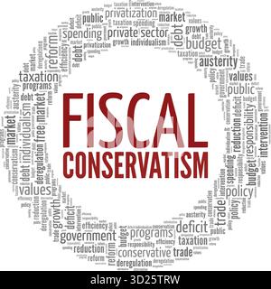 Fiskalkonservatismus Wort Cloud konzeptuelles Design isoliert auf weißem Hintergrund. Stock Vektor
