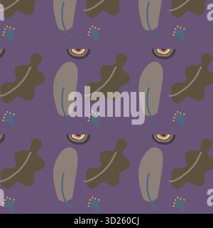 Nahtlos aus Boho-Blättern auf violettem Hintergrund Stockfoto