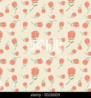 Nahtlos rosa Rose auf pastellfarbenem Hintergrund Stockfoto
