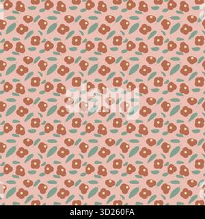 Nahtlos aus kleinen Blumen und Blättern auf pastellfarbenem Hintergrund Stockfoto