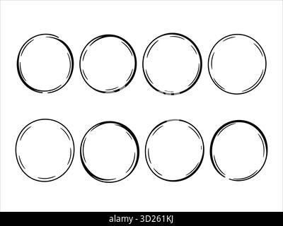 Minimales Schwarz-weiß-Design mit acht kräftigen runden Ringen auf weißem Hintergrund. Stock Vektor