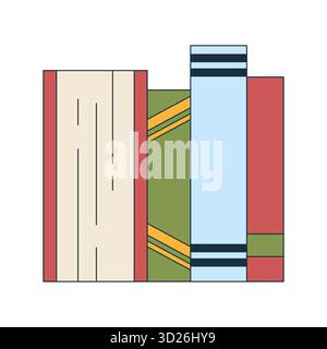 Aufrecht stehende Bücher stehen in der Reihe 2D-Comic-Objekt Stock Vektor