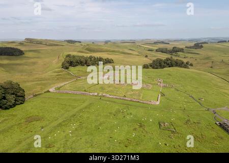 Luftaufnahme des Housesteads Roman Fort, Northumberland, Großbritannien. Stockfoto