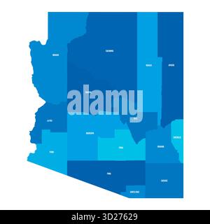 Arizona, Arizona – detaillierte politische Karte des US-Bundesstaates. Administrative Karte unterteilt in Bezirke. Blaue Karte mit Kreisnamen. Vektorabbildung Stock Vektor