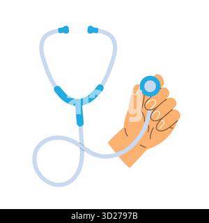 Hand hält ein Stethoskop, symbolisiert Gesundheit, medizinische Untersuchung und Diagnose-Vektor-Illustration Stock Vektor